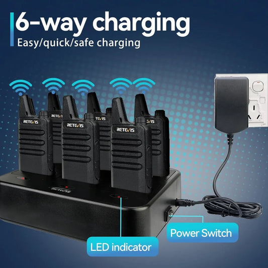 Two-Way Radio(6 Pack) with 6 Way Multi Gang Charger