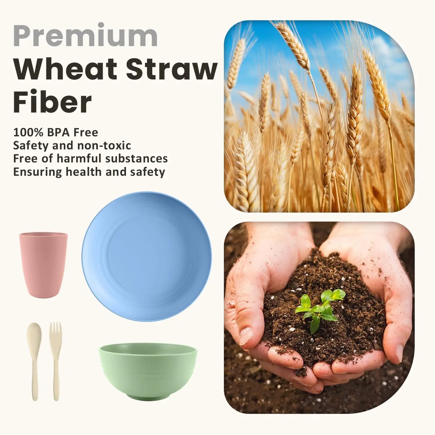 20-Piece Wheat Straw Dinnerware Set for 4 Camping
