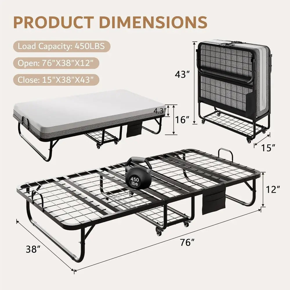 Twin Size Folding Bed with Storage Shelf