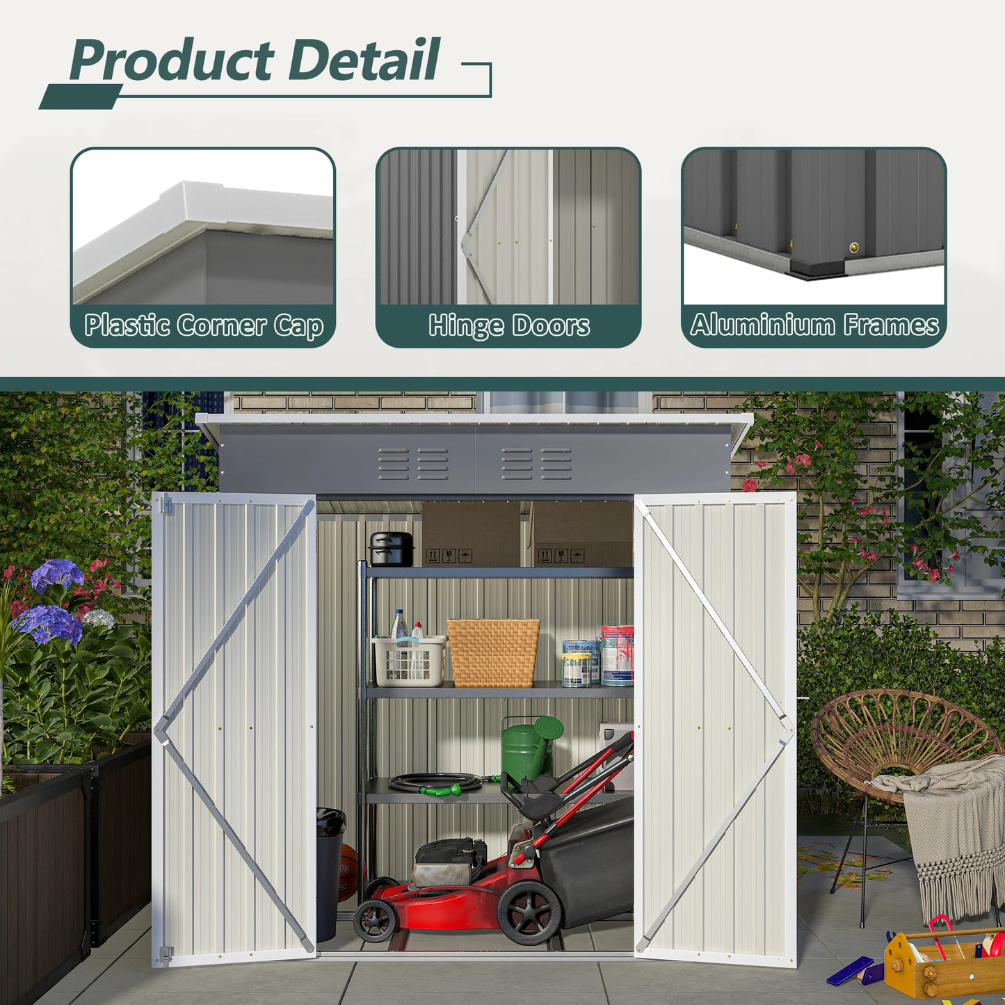 6 x4 FT Metal Storage Shed Lockable