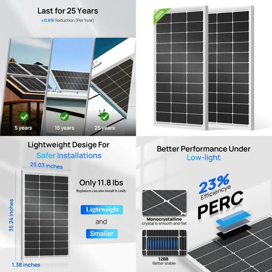 2 Pack 100W Monocrystalline Solar Panels