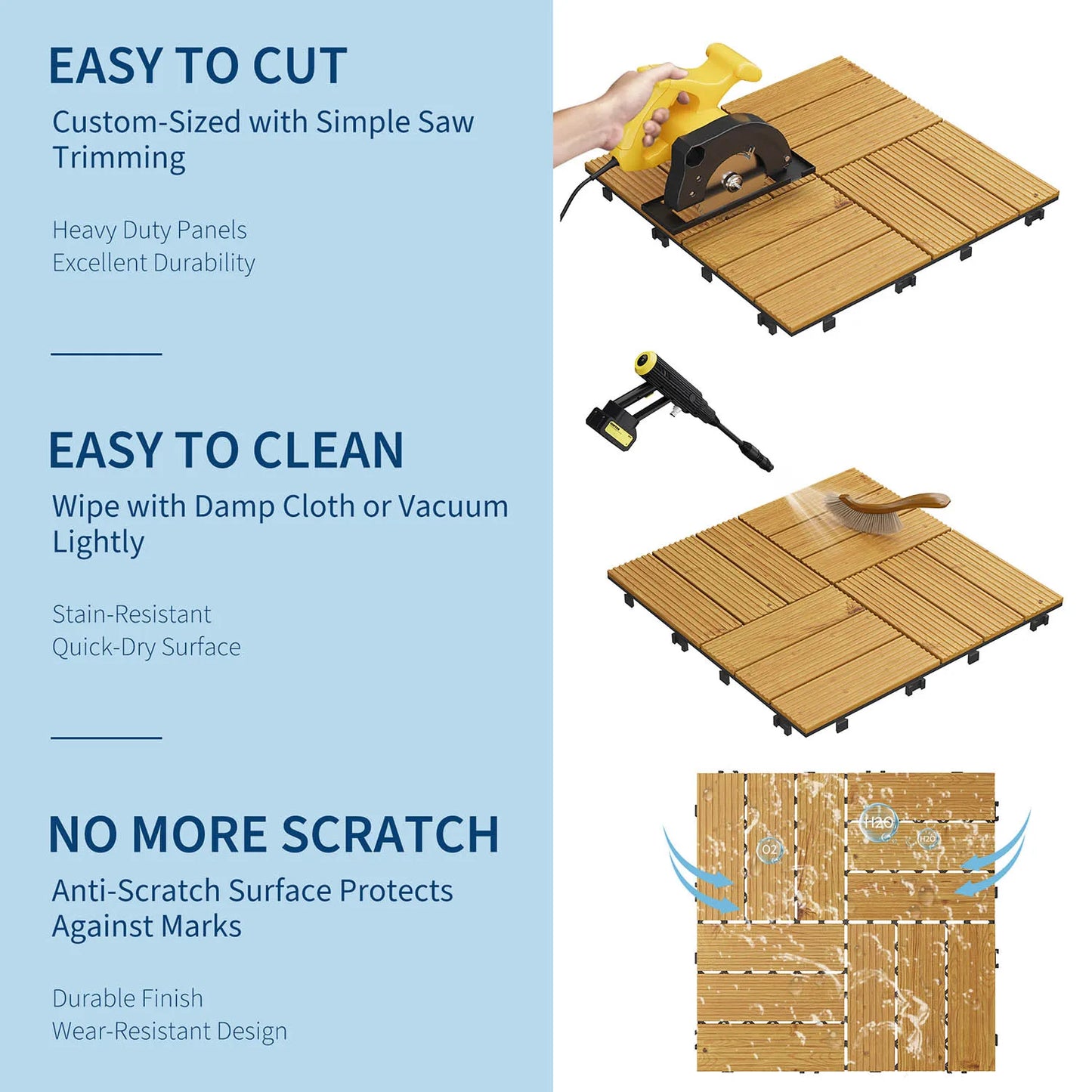 Acacia Wood  Deck Tiles for Patio , 12"x12"
