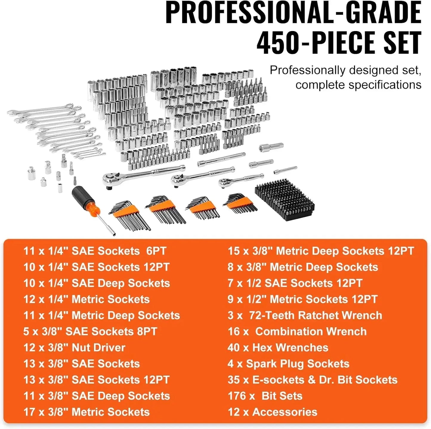 Mechanics Tool Set , 1/4" 3/8" 1/2" Drive