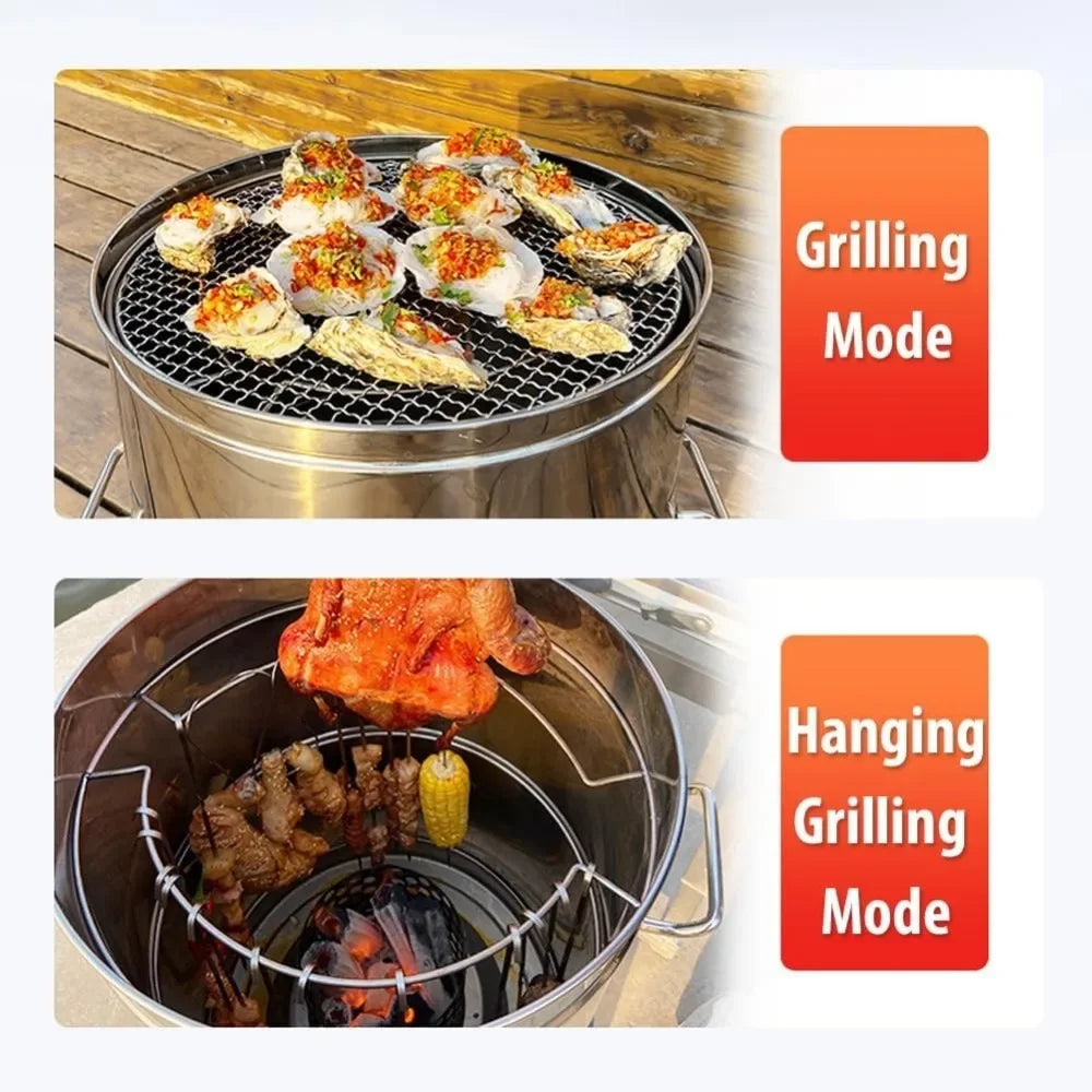 Smokeless Charcoal Grill - 360° Stainless Steel