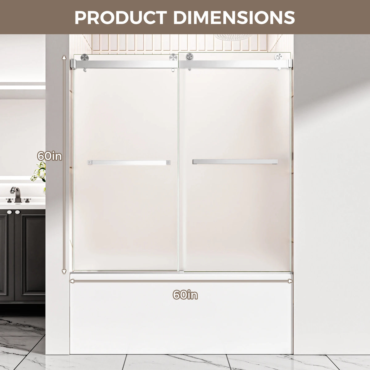 Double Sliding Shower Door, 60' W X 60' H