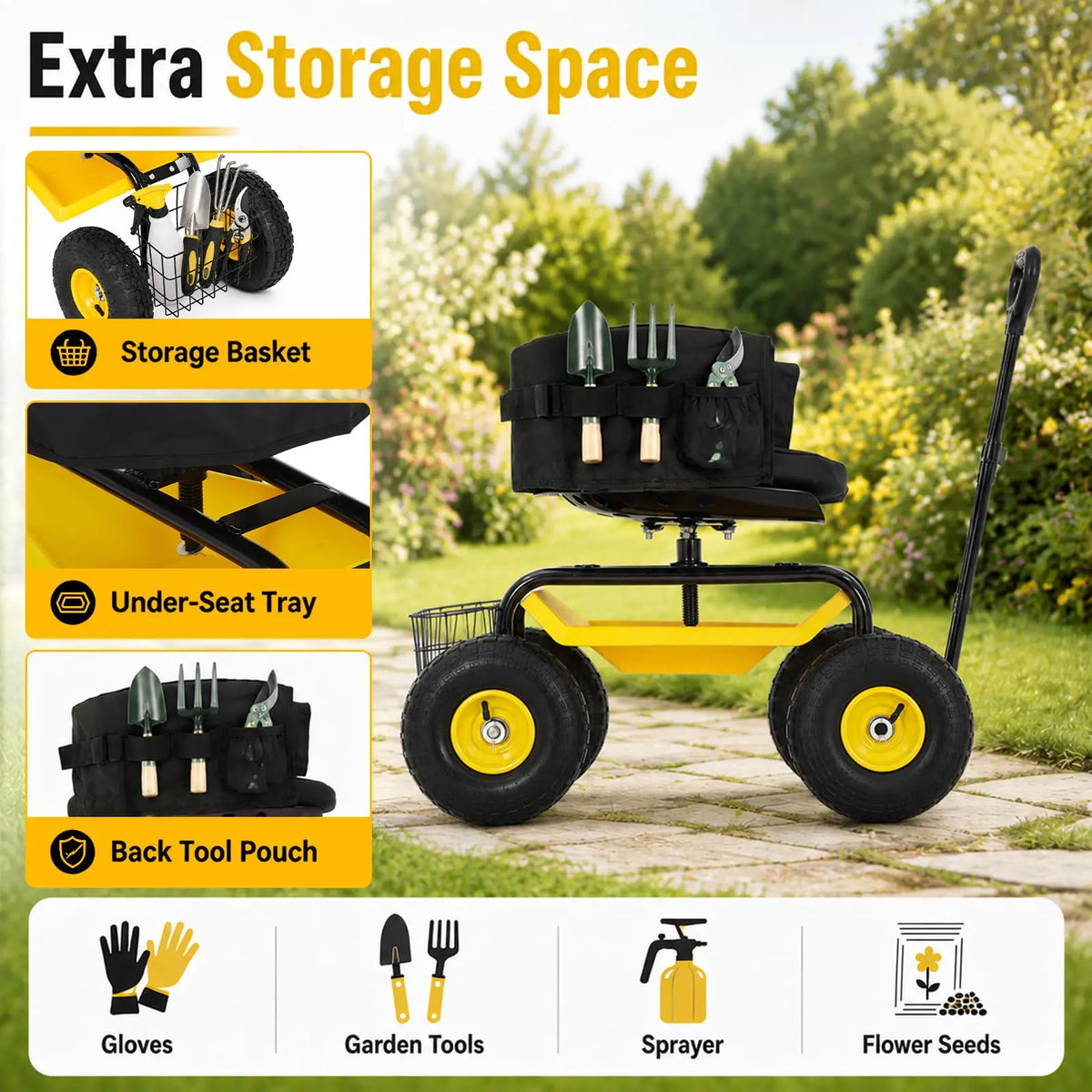 Rolling Garden Seat Cart
