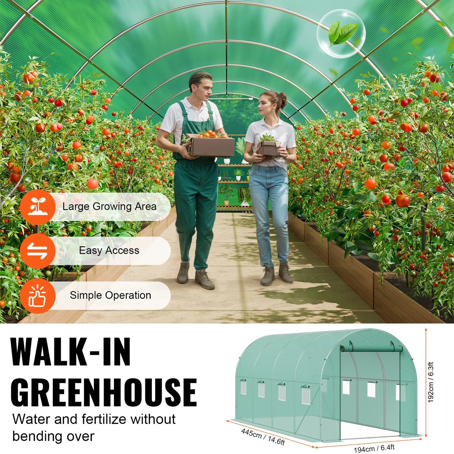 Walk-in Tunnel Greenhouse 14.6x6.36x6.3ft