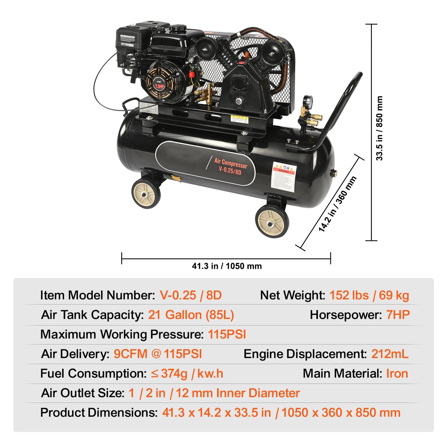 Gas Power Air Compressor 115PSI