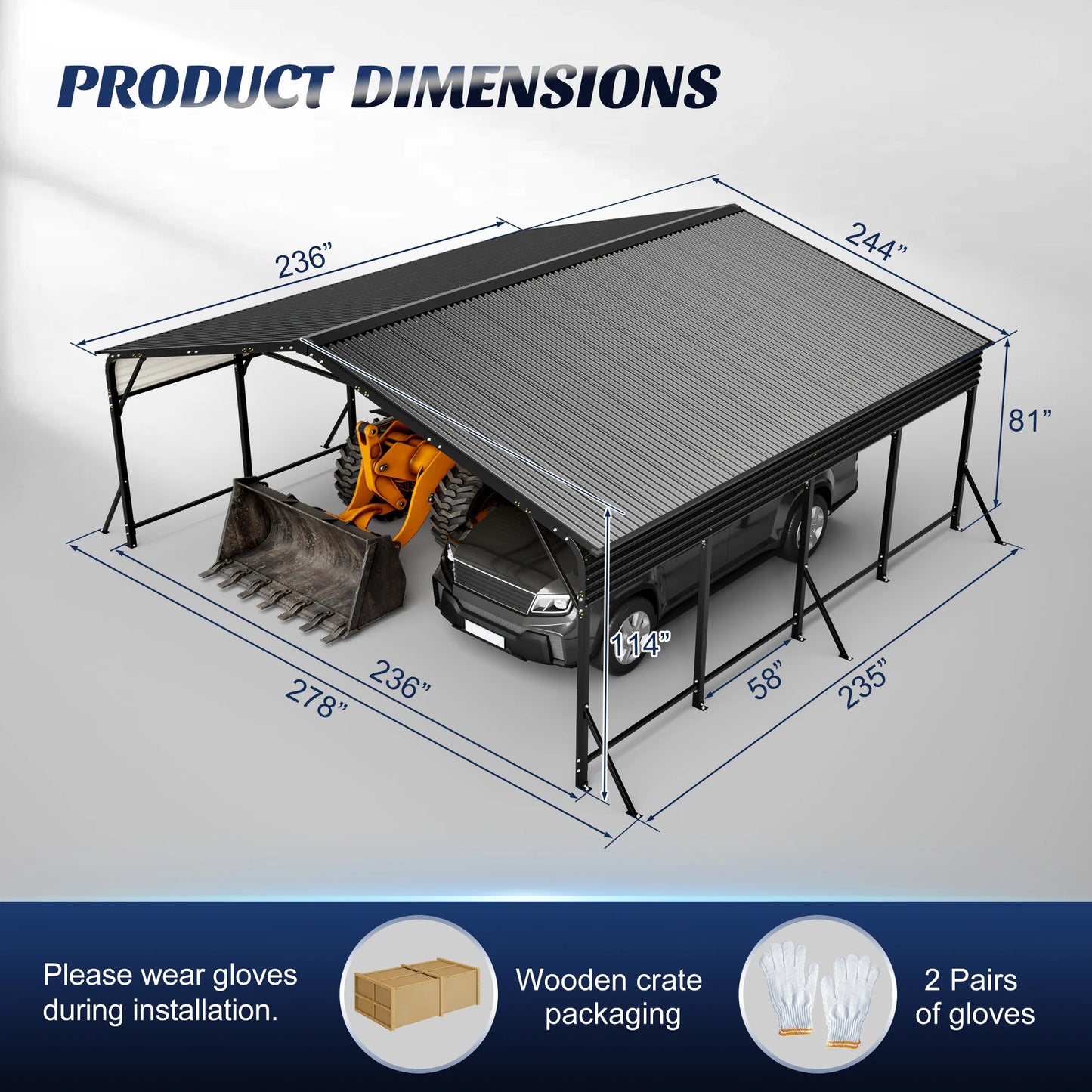 20×20 FT Galvanized Steel Carport