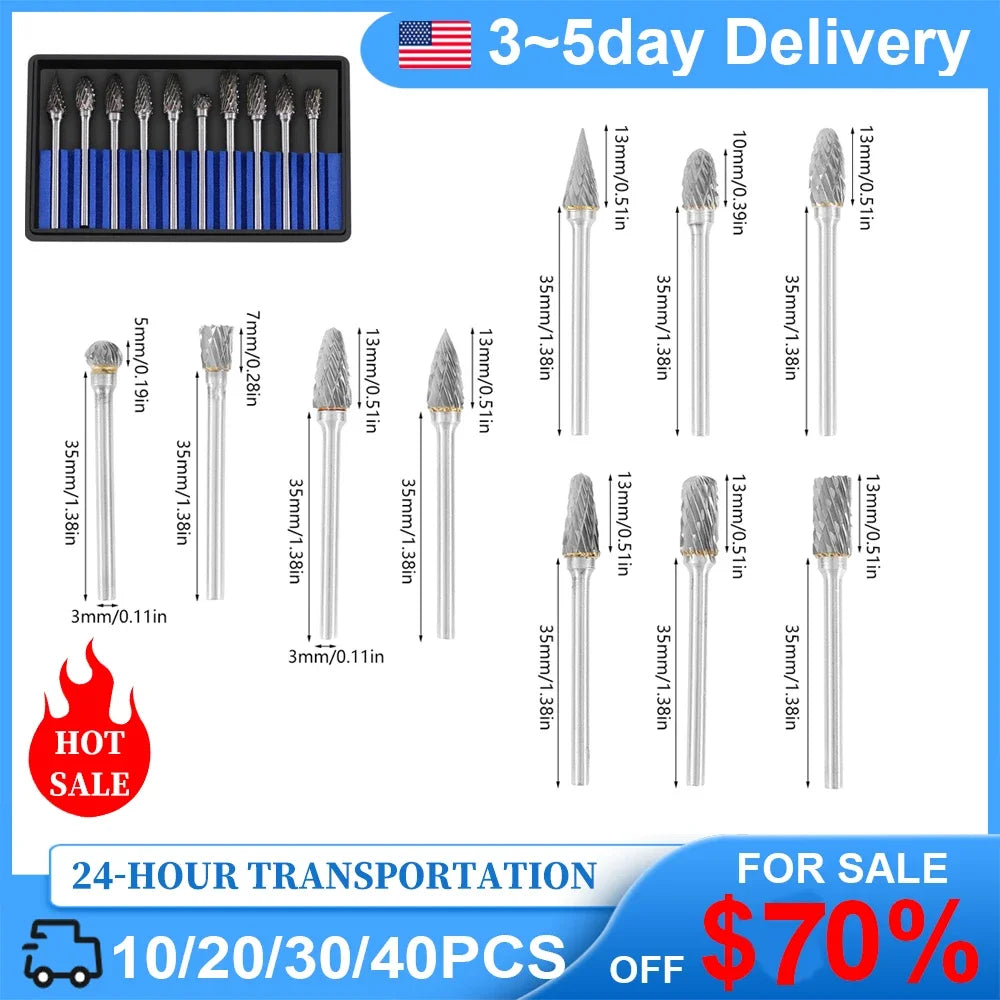 20/30/40PCS Tungsten Carbide Burrs Set