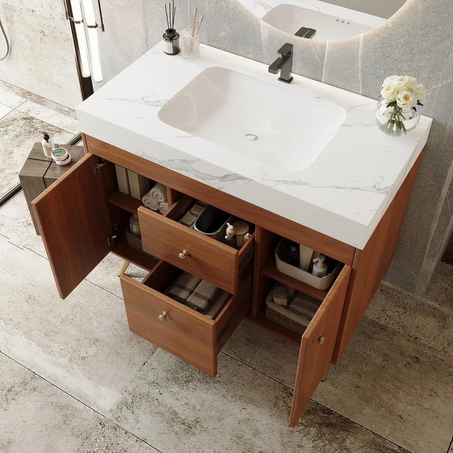 36in Freestanding Bathroom Vanity Ceramic Sink