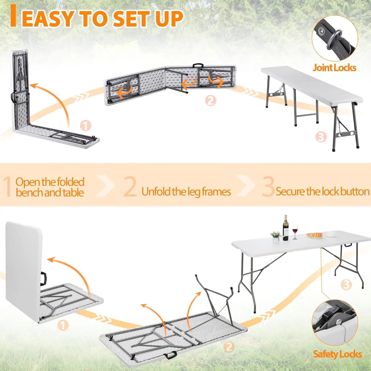 Folding Table Set with 2 Benches, 6 FT
