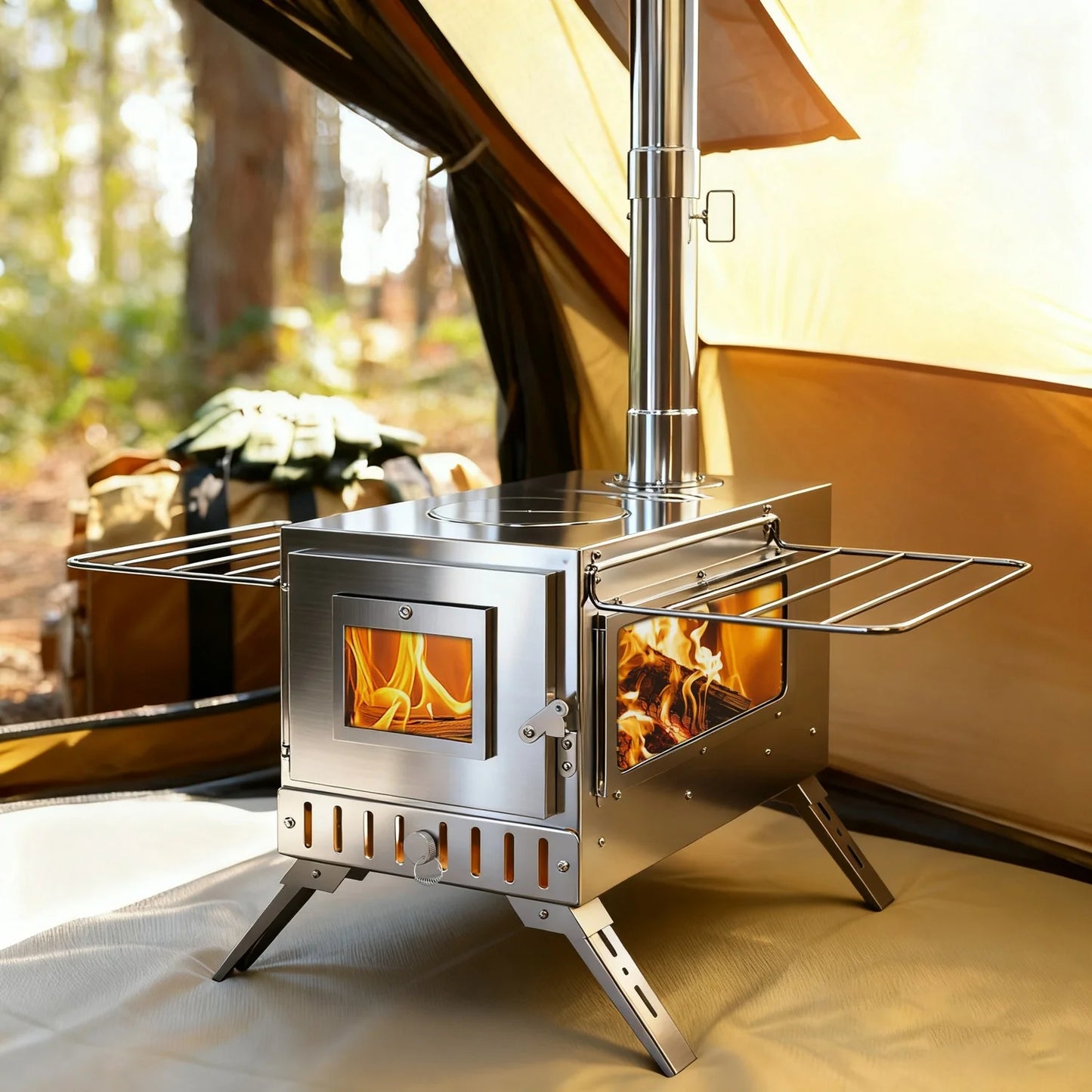 Camping Tent Wood Stove  with 7 Chimney Pipes