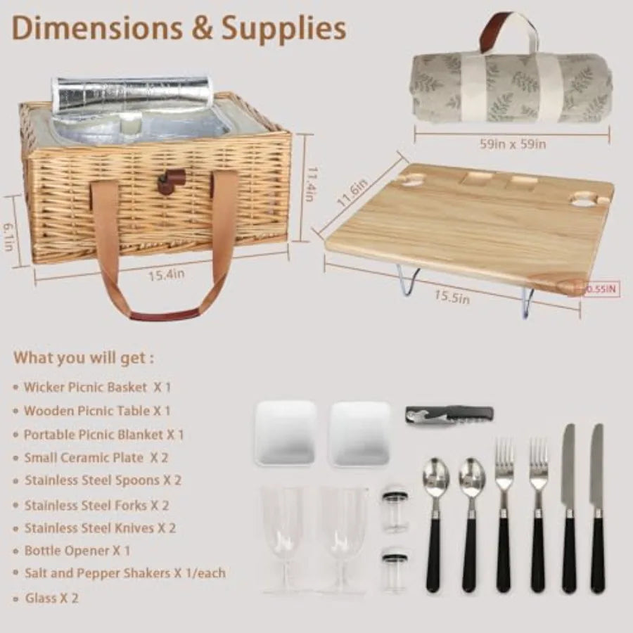 Wicker Picnic Basket for 2