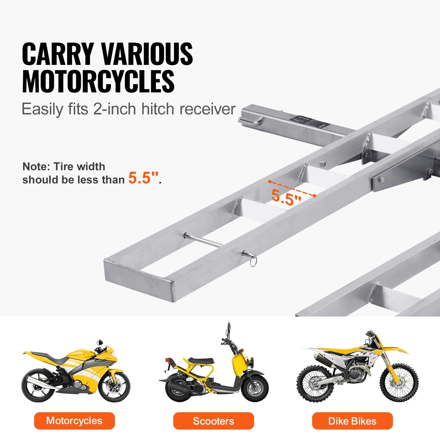 2-Bike 600LBS Aluminum Motorcycle Carrier Hitch Mount