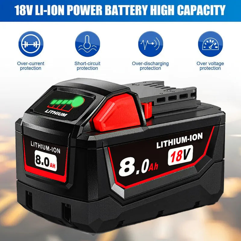 18V 8.0Ah battery replacement compatible with  Milwaukee M18
