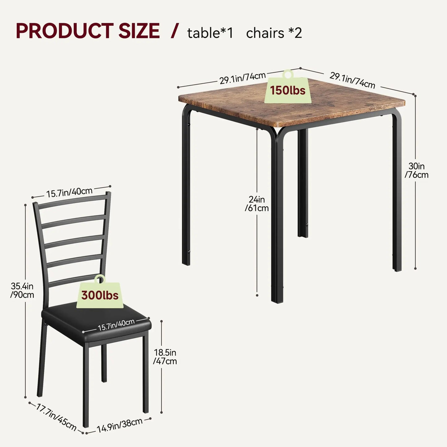 3-Piece Dining Table Set For 2