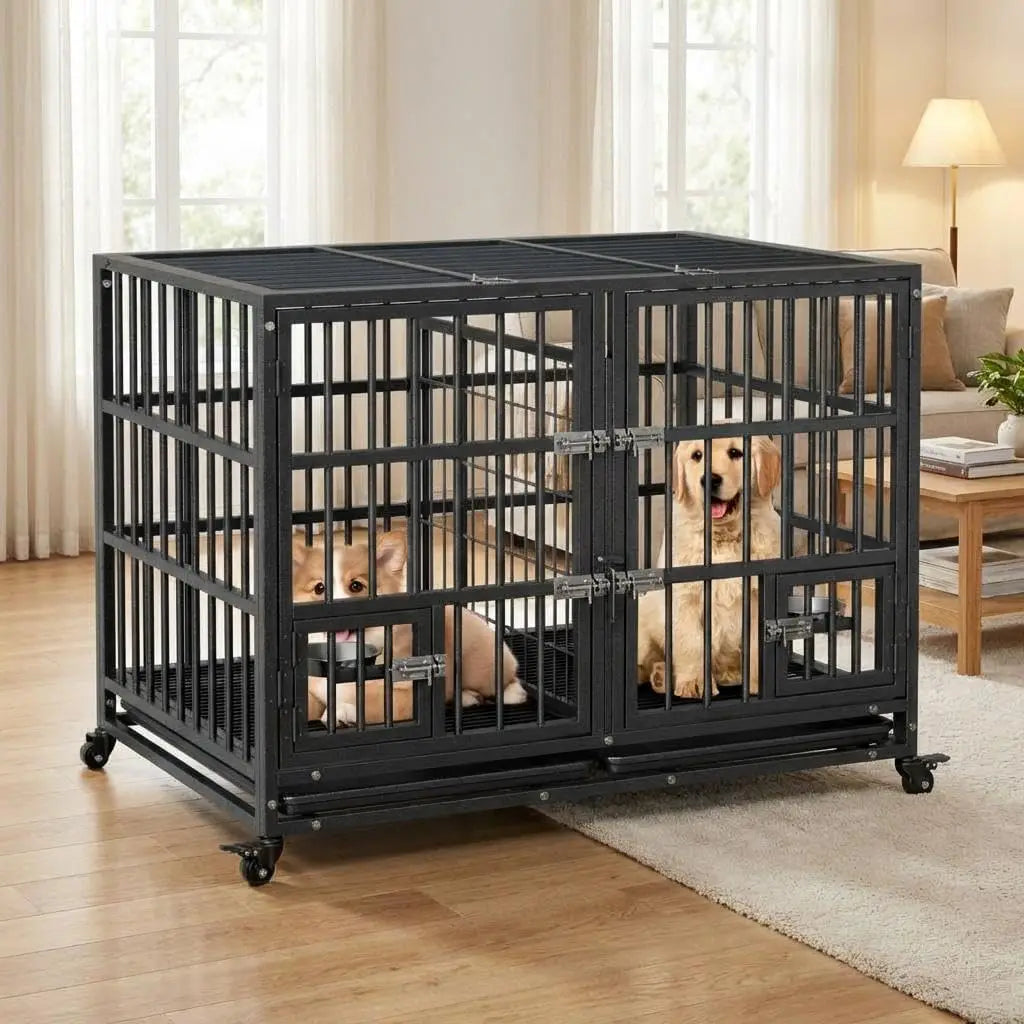 48 Inch Metal Dog Crate with  Removable Tray and Wheels