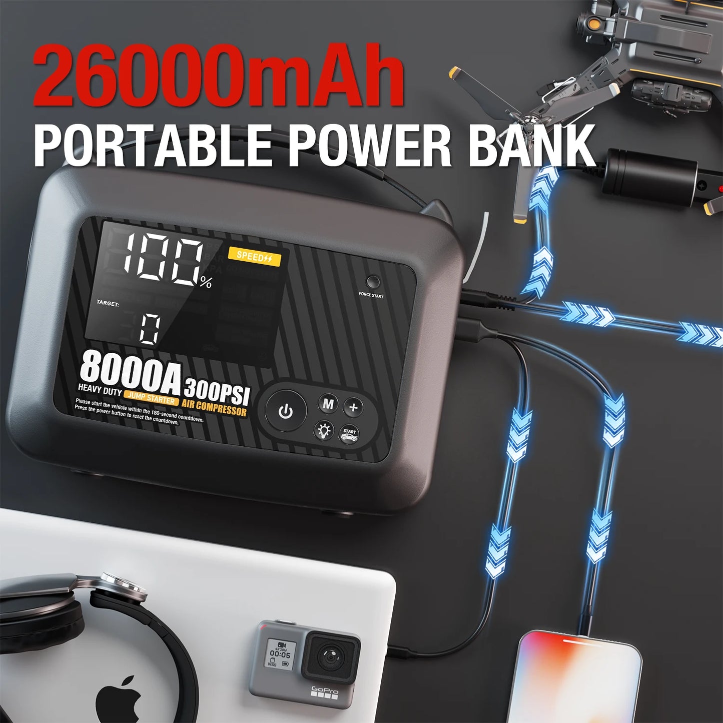 8000A Car Jump Starter With Air Pump