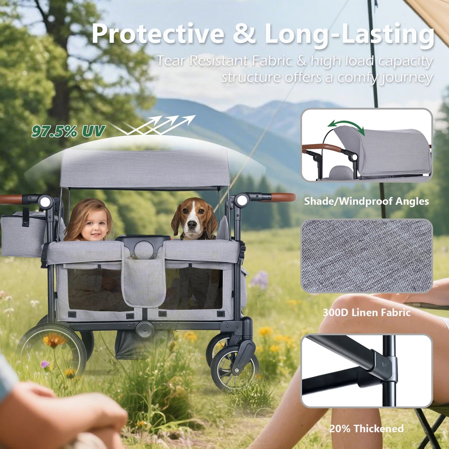 Folding Wagon Stroller for 2 Kids