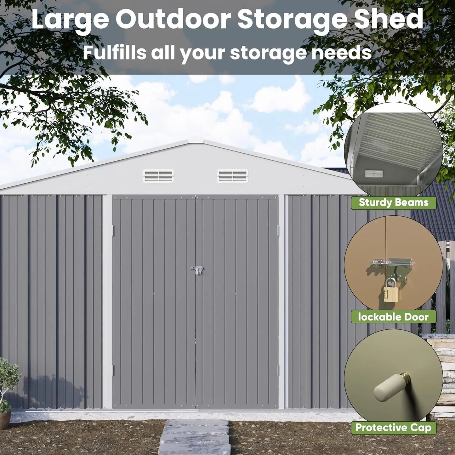 10x10ft Metal Storage Shed Lockable