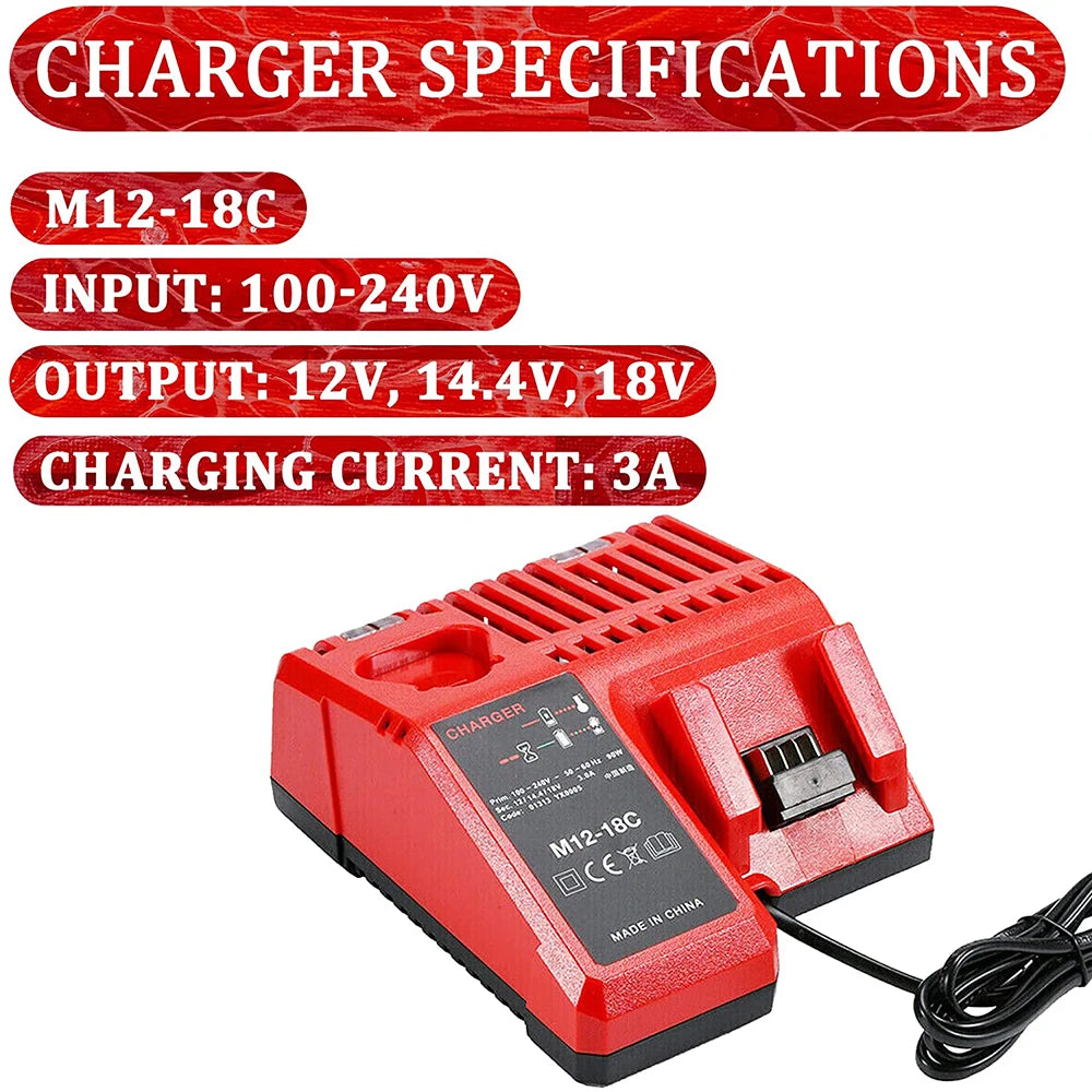 M18 Li-on Battery and Charger Replace for Milwaukee