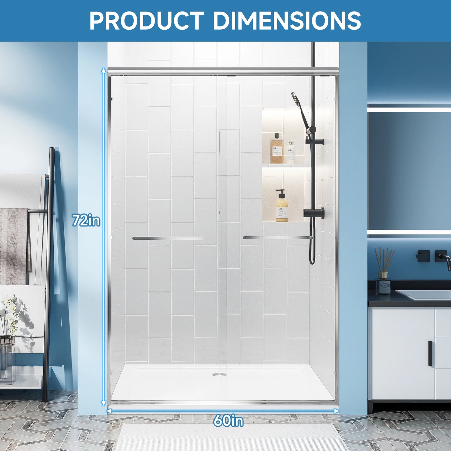 Sliding Door /w Tempered Glass for Walk-in Shower
