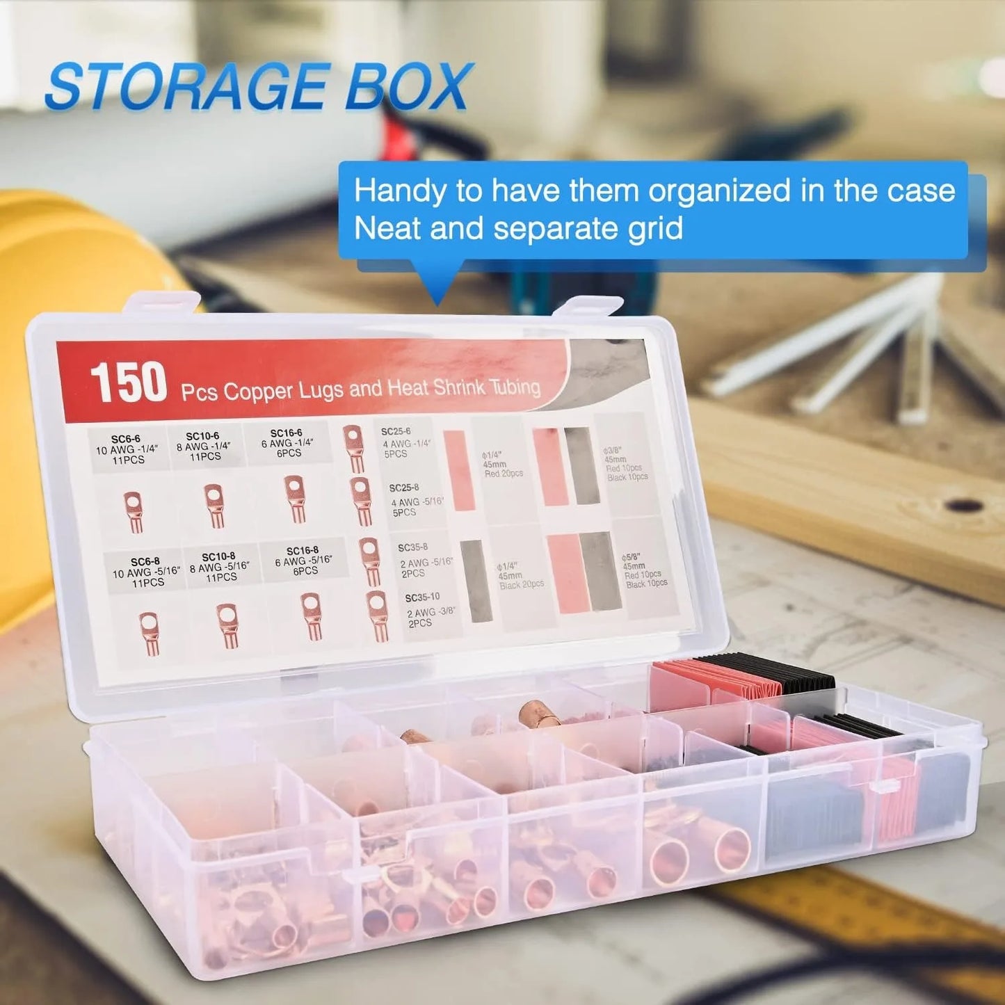 150PCS Copper Wire Lugs and Heat Shrink Tubing