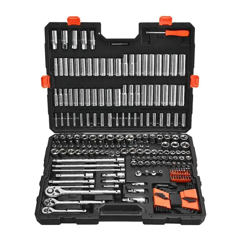 225 Pieces, 3/8 & 1/4 & 1/2 inch Drive Socket and Ratchet Set, SAE and Metric