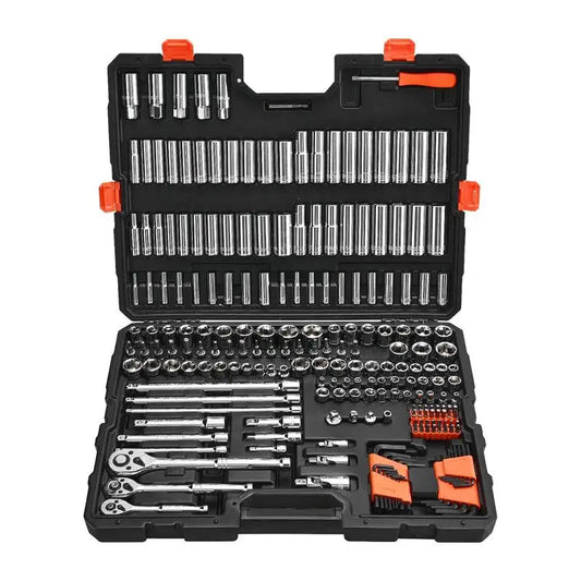 225 Pieces, 3/8 & 1/4 & 1/2 inch Drive Socket and Ratchet Set, SAE and Metric