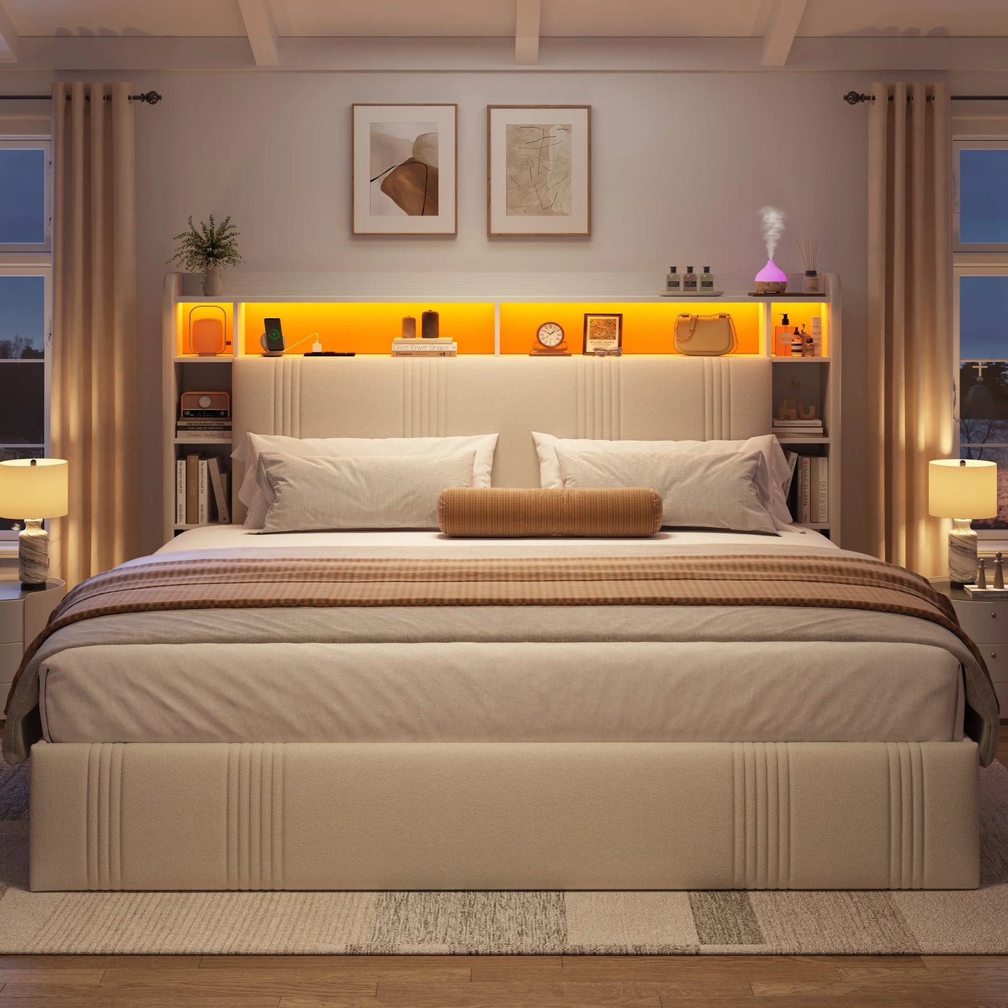 Full Size Bed Frame with 4 Storage Drawers
