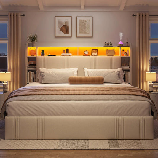 Full Size Bed Frame with 4 Storage Drawers