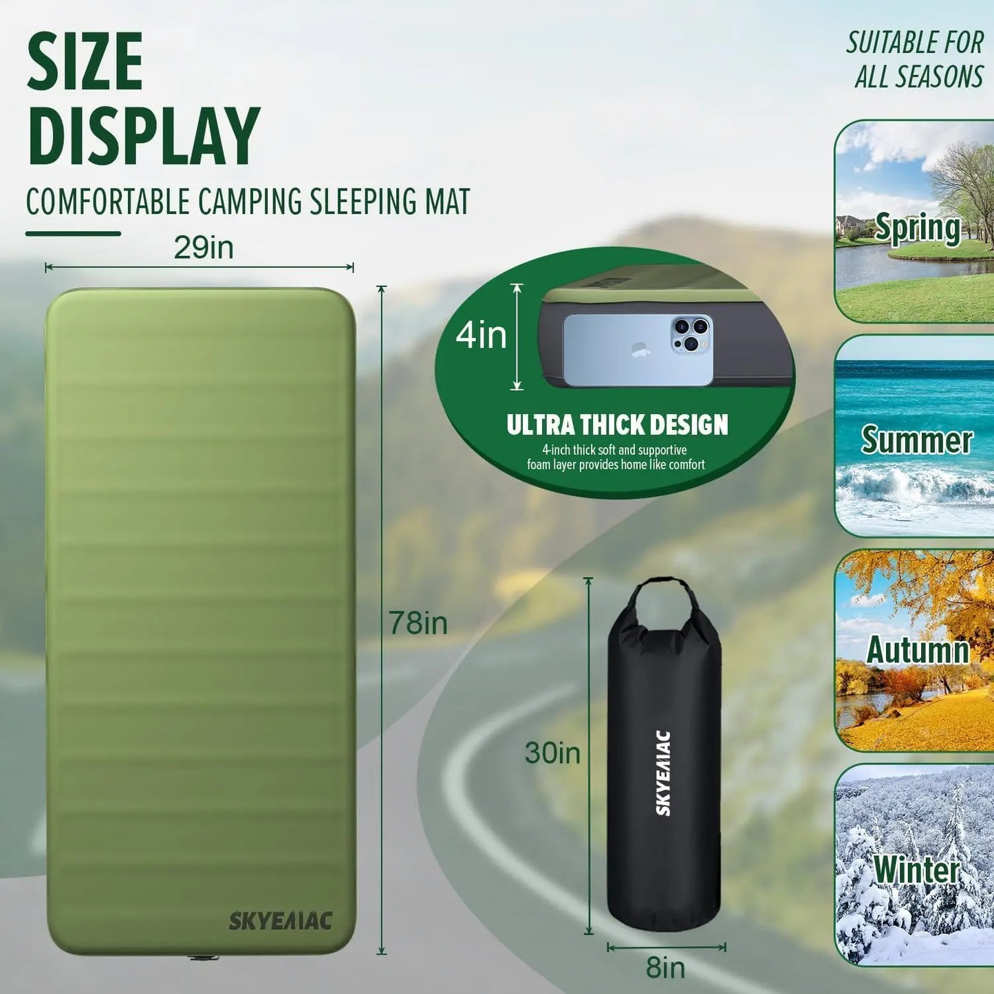 4" Thick  Sleeping Pad with Memory Foam, 78"x29"