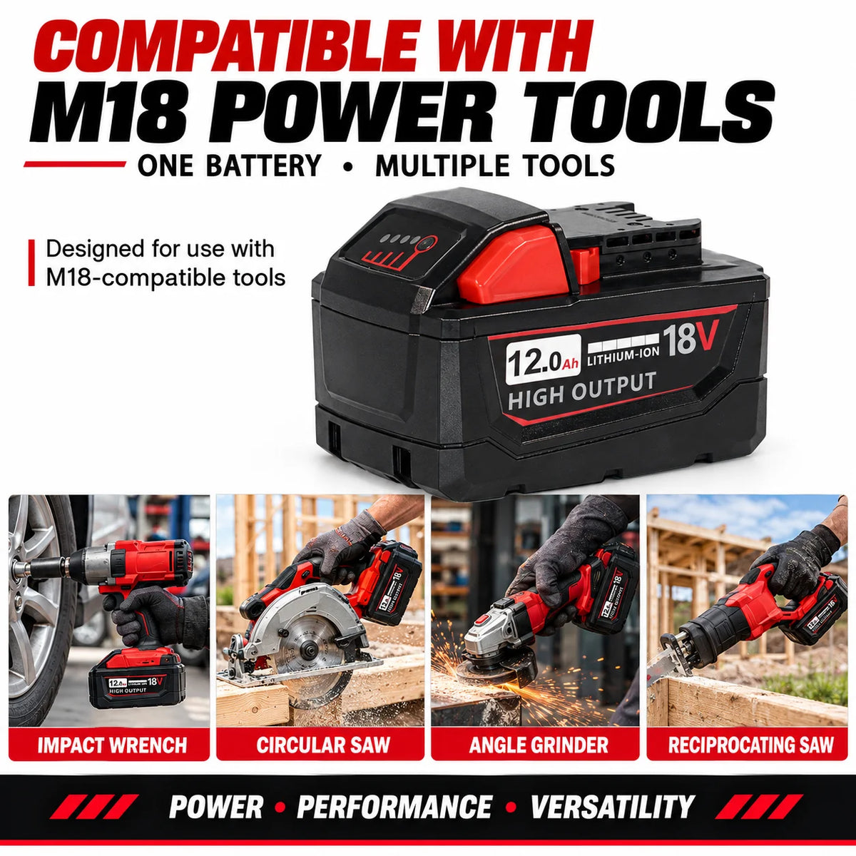 M18 18V Replacement Battery for Milwaukee