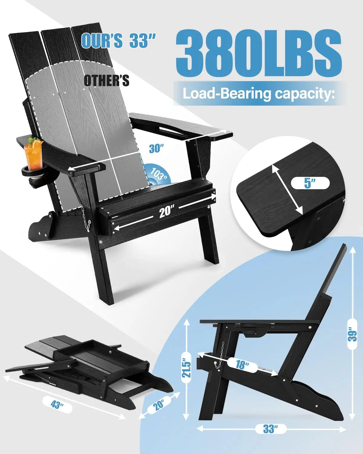 Folding Adirondack Chairs Set of 2