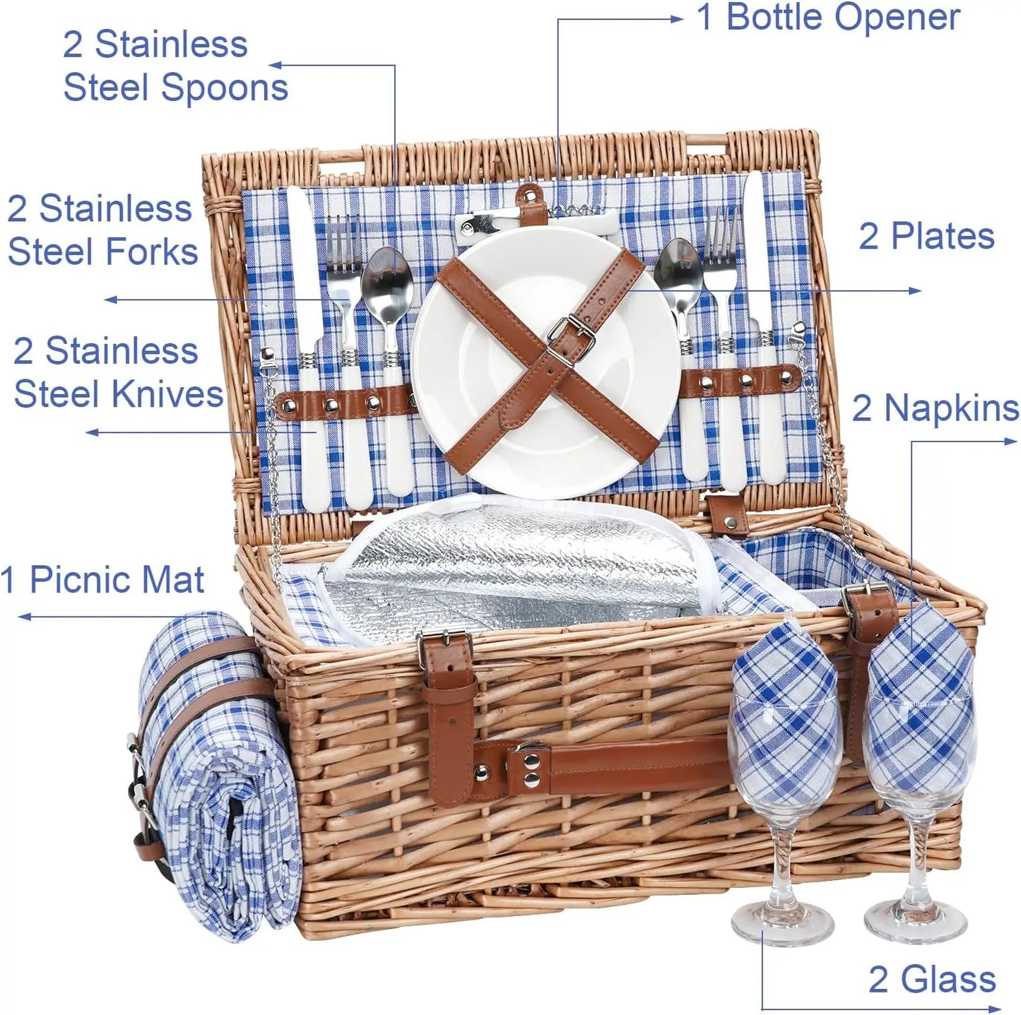 2-Person Wicker Picnic Basket Set