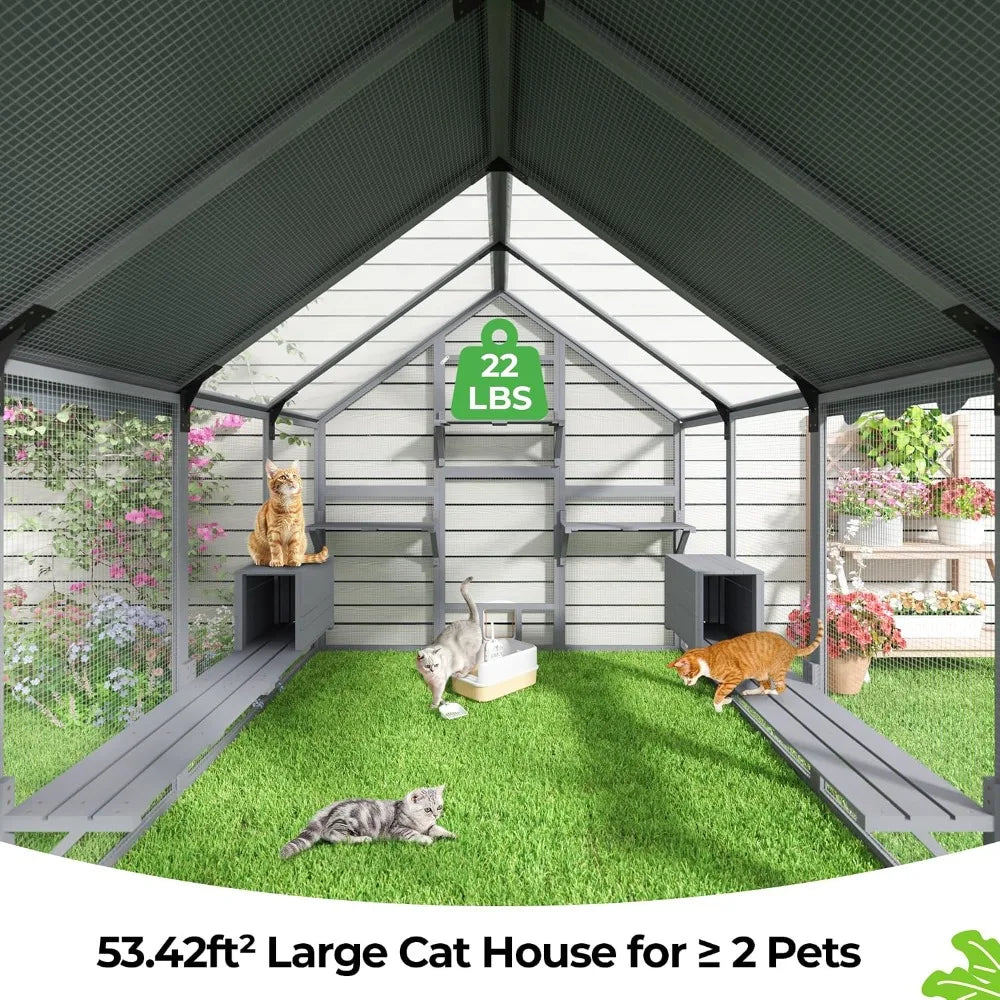 Outdoor Cat Enclosure with Full Waterproof Roof