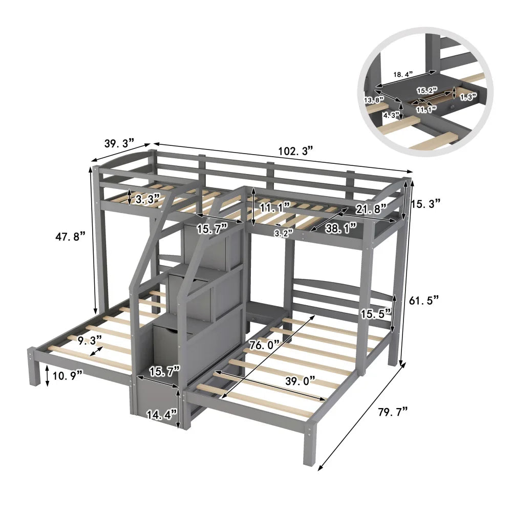 Twin over Twin & Twin Bunk Bed