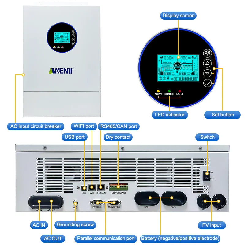 Split-phase 120V/240V 12KW Hybrid Solar Inverter