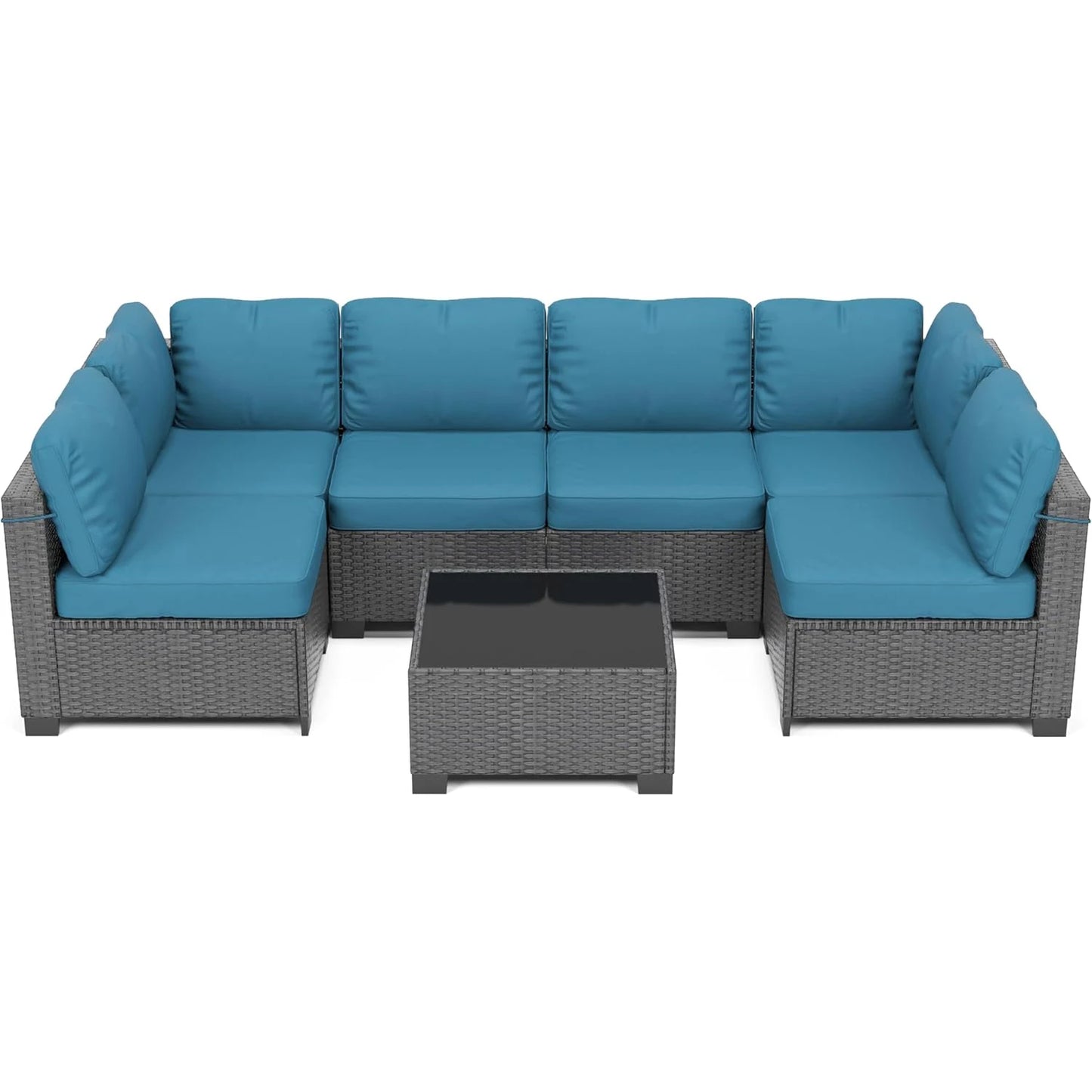 7-Piece Modular Outdoor Furniture Set, PE Rattan Wicker
