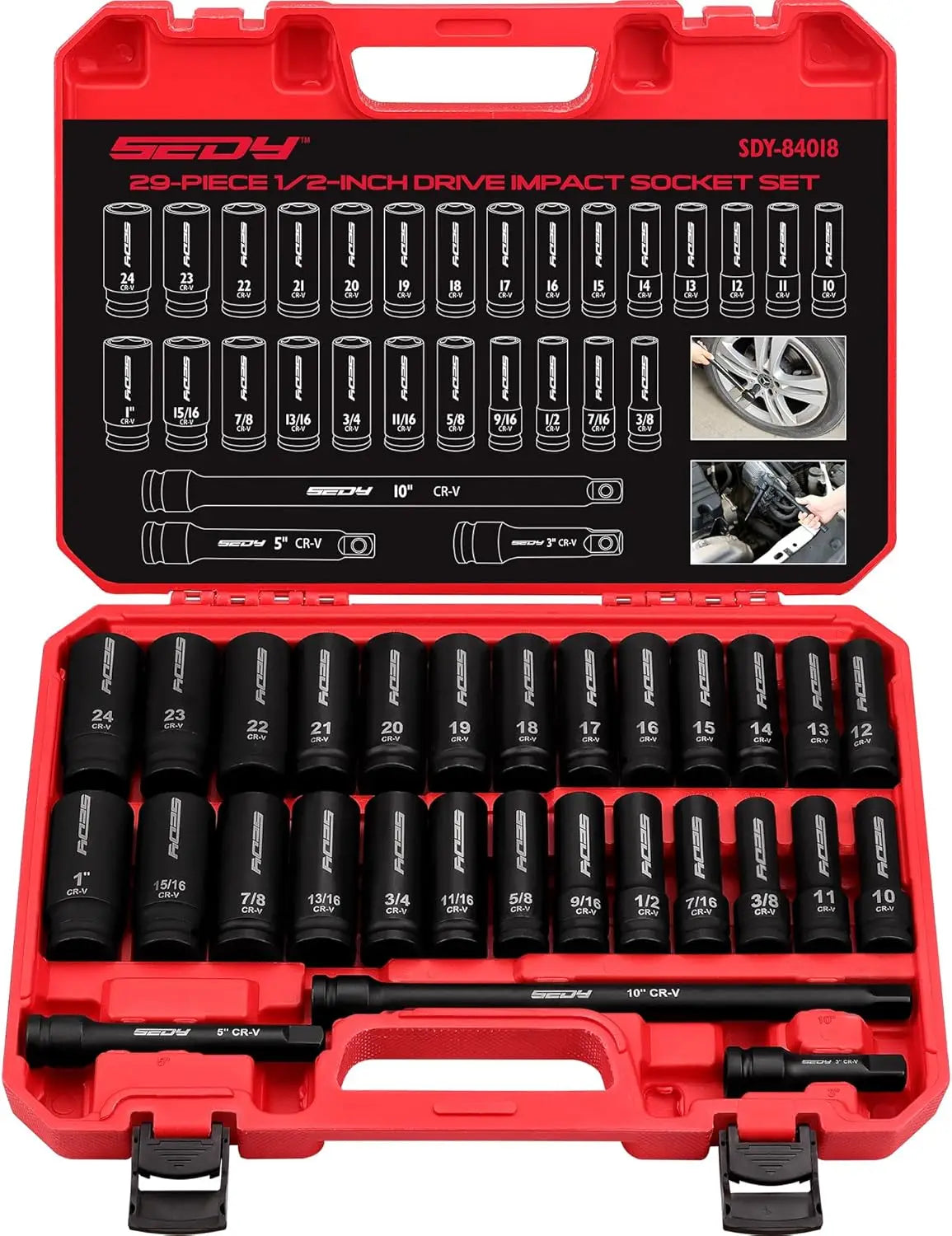 29-Piece 1/2" Drive Impact Socket Set, SAE & Metric