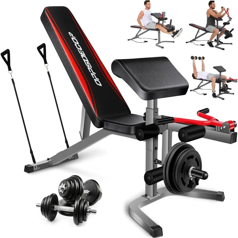 Adjustable Weight Bench Set with Leg Extension & Leg Curl, Weights not included