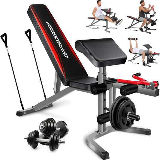 Adjustable Weight Bench Set with Leg Extension & Leg Curl, Weights not included