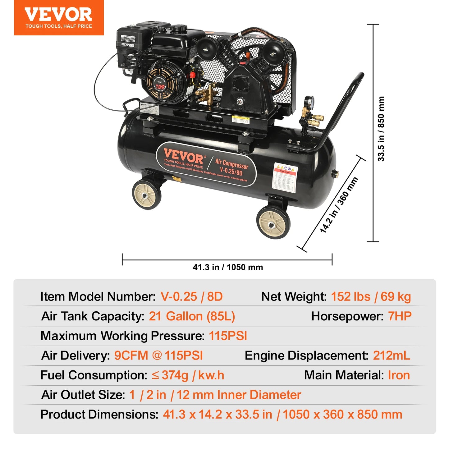 7HP/15HP Gas Power Air Compressor 10/20/30 Gallon