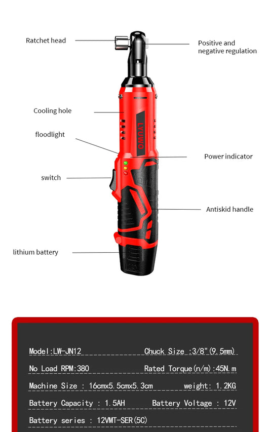 3/8 Rechargeable Electric , Ratchet Set w/ 2 batteries
