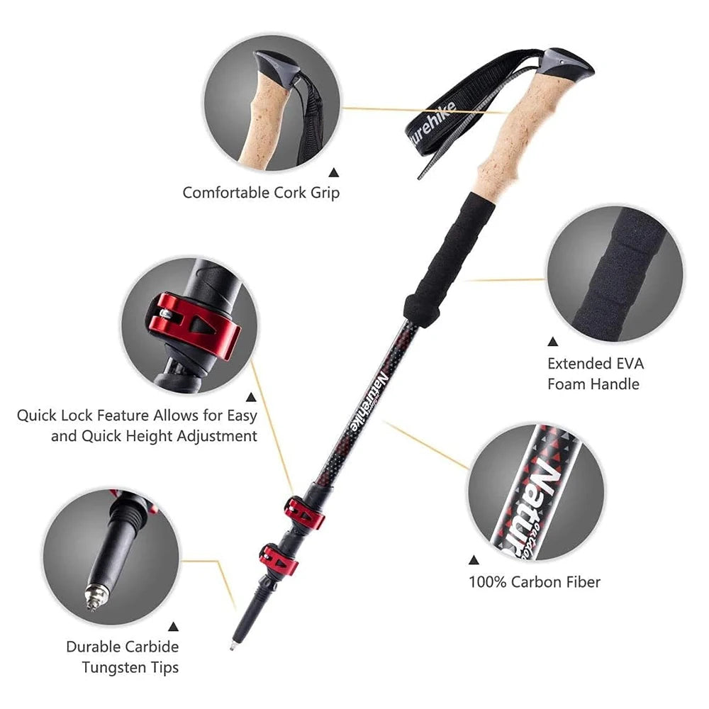 2 Poles Ultralight Carbon Fiber Walking Sticks