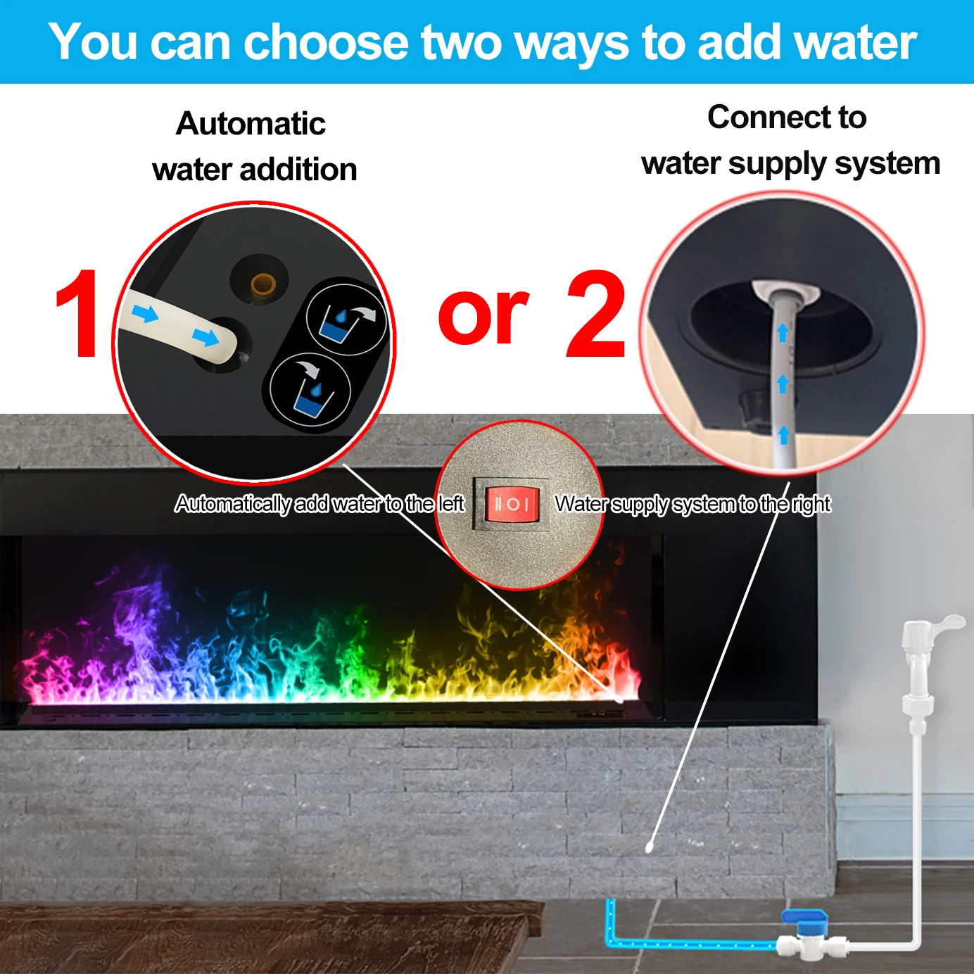Smart Water Vapor Fireplace, 3D Flame Effect