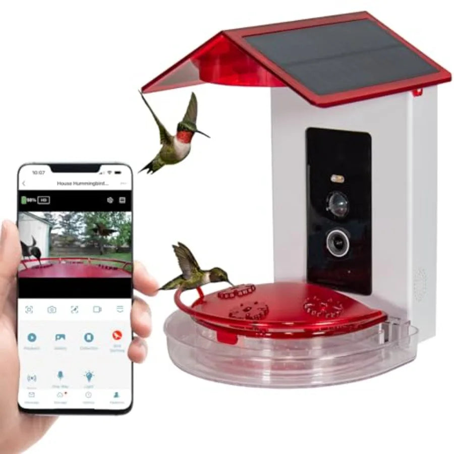 Smart 2-in-1 Hummingbird Feeder with Camera, Solar Roof, AI Bird Identification