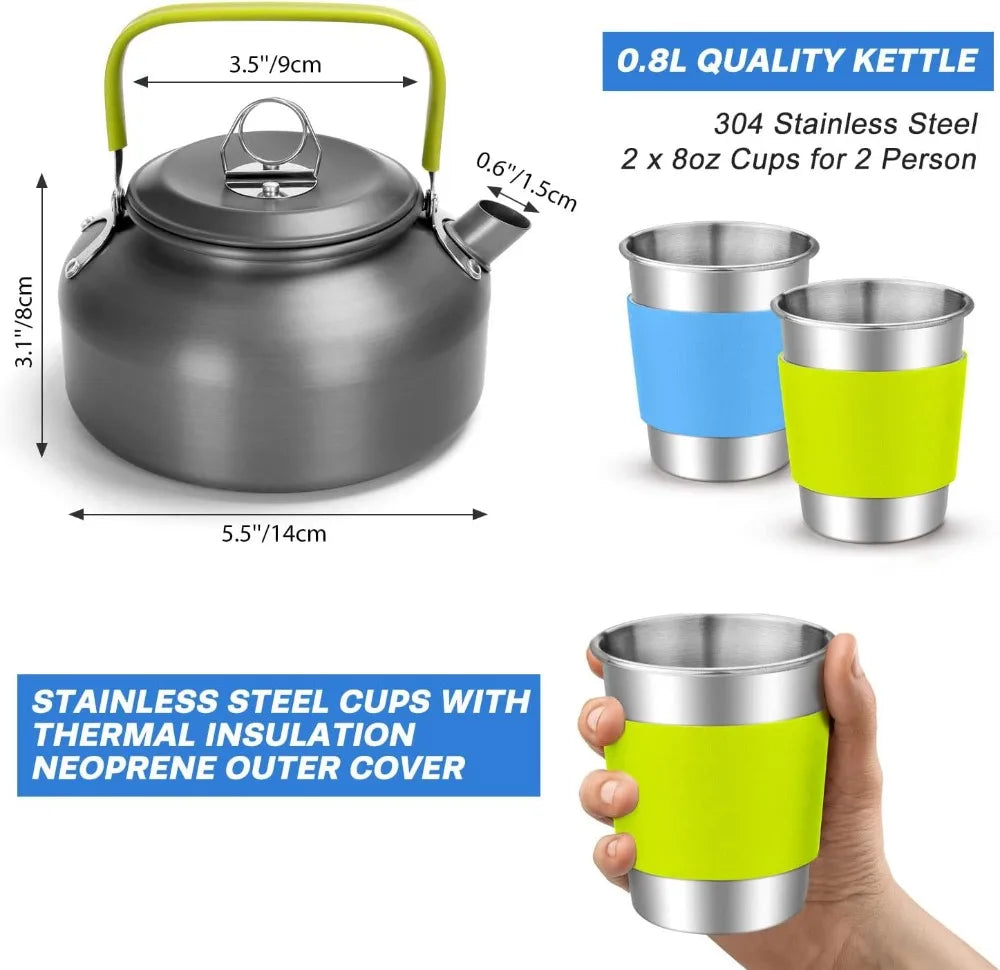 15pcs Non-Stick Camping Cookware Set