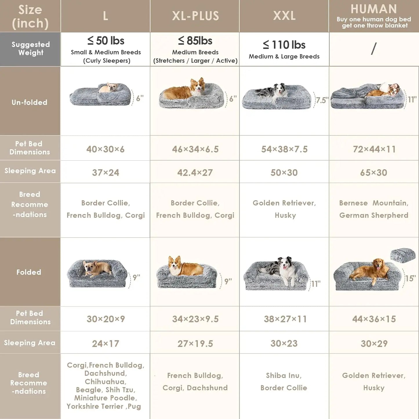 Foldable Human Dog Bed 72x44x11in